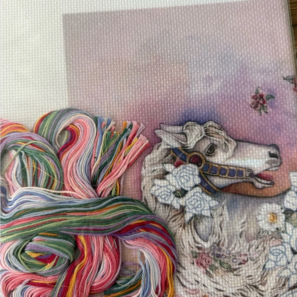 Retired Dimensions Floral Carousel Horse Cross Stitch Kit